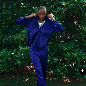 COPY - Zara blue satin like button blouse